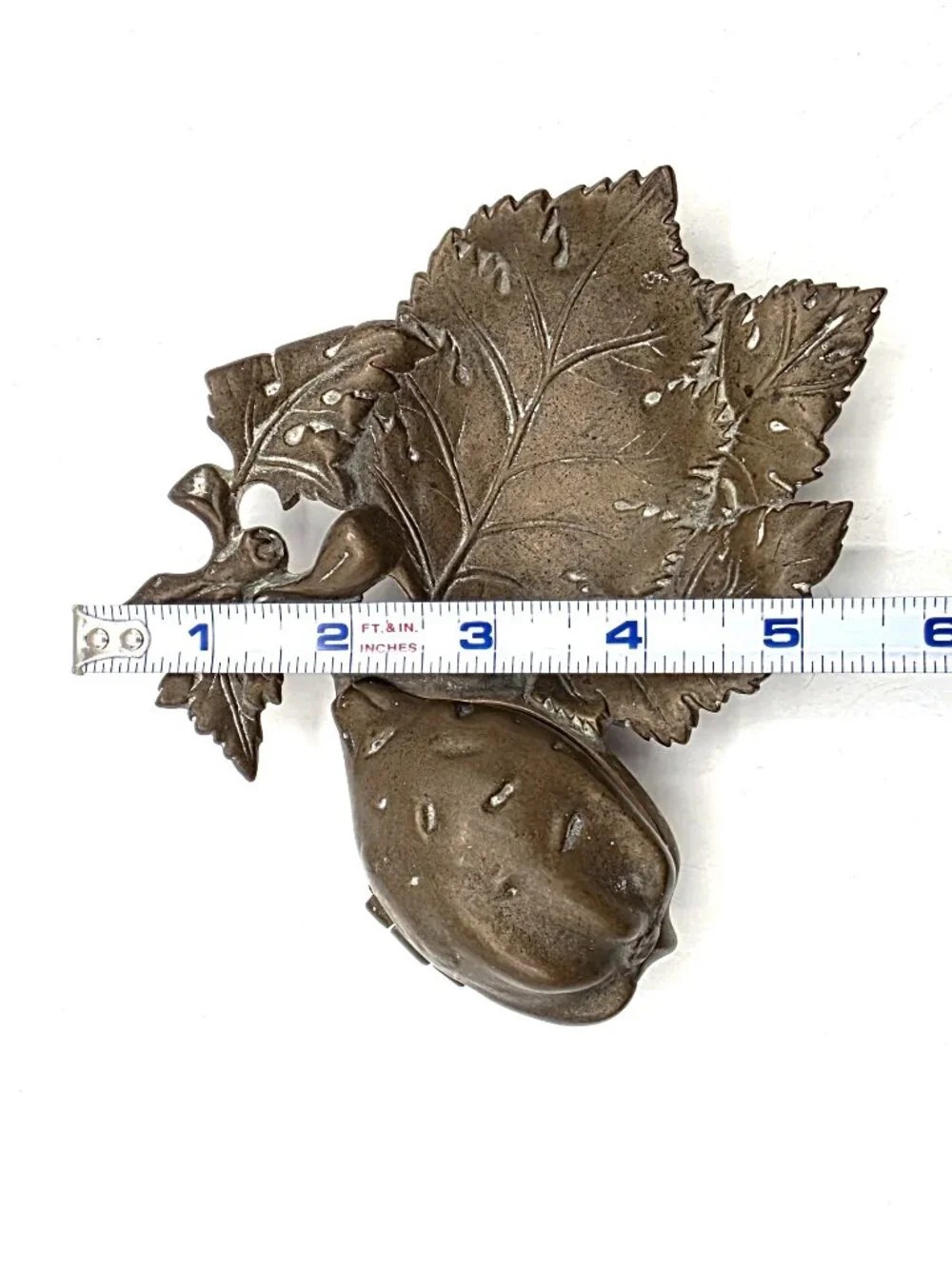 Antique Cast Metal Art Nouveau Leaves Nut Opens Unique Trinket Incense Dish 1899